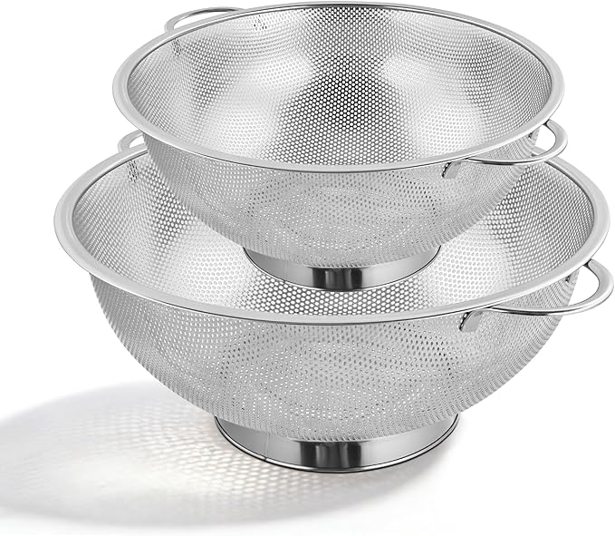 Kaishun Stainless Steel Colander and Strainer Set(5-Quart and 3-Quart), Strainer for Kitchen Food, Dishwasher Safe