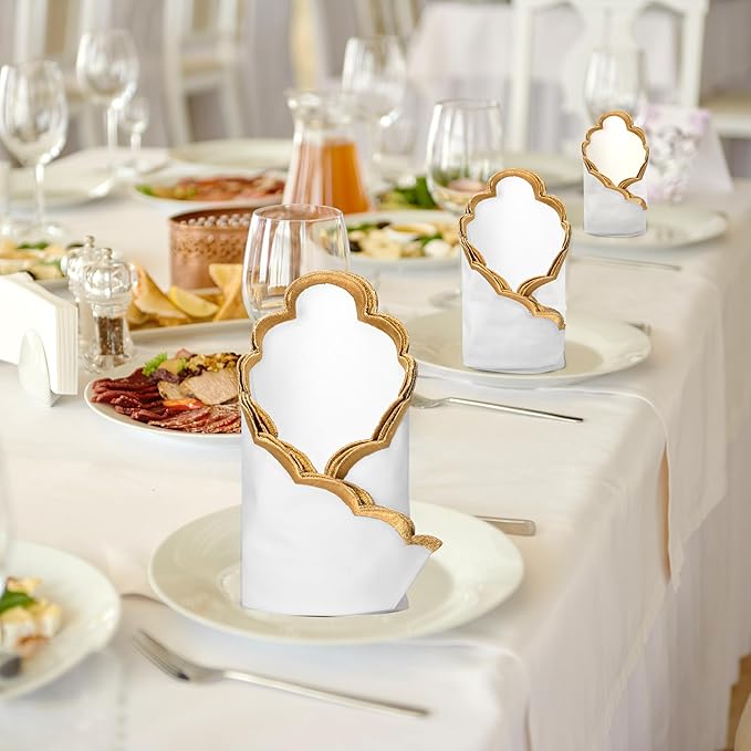 Ridhi Cloth Napkins 100% Pure Cotton Farmhouse Wedding Dinner Napkins for Halloween, Thanksgiving, Holiday Daily Wedding uses Napkins (4-18" x 18" White with Champagne Gold Edge)