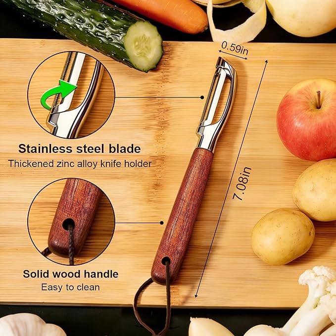 Vegetable Peeler, Premium I-Shape Potato Peeler, Stainless Steel Multifunctional Kitchen Peeler Real Wood Handle Ultra Sharp Blade Vegetable, Potato, Fruit