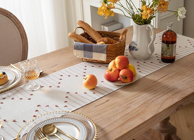 Boho Table Runner 13 x 72 Inch Long Natural Cotton Woven Runner with Tassels for Fall Home Dining Table décor, for Modern Farmhouse Decor Coffee Table Runner, Rust and Beige