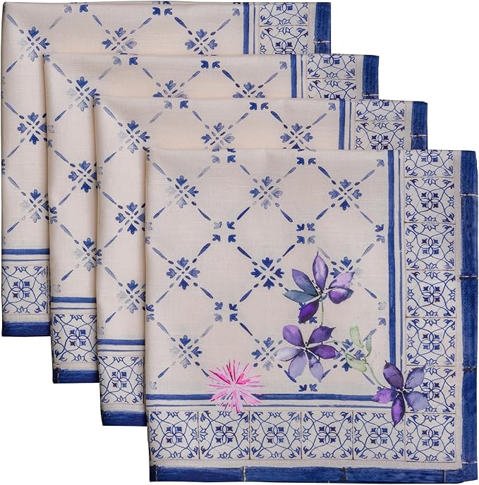 Maison d' Hermine Cloth Napkins Set of 4 100% Cotton Everyday Reusable Square Napkins Cloth Washable Dinner Party Wedding Restaurant Gifts for Mothers Day Spring/Summer (Faience, 20" x 20")