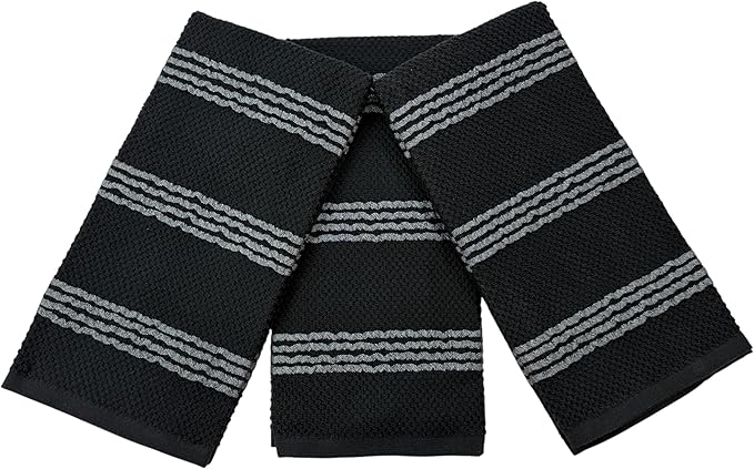 Serafina Home Black Kitchen Hand Dish Towels: Oversized 18" x 28",100% Cotton Soft Absorbent Dish Cloths for Cleaning Drying, Set of 3 Multipurpose for Everyday Use