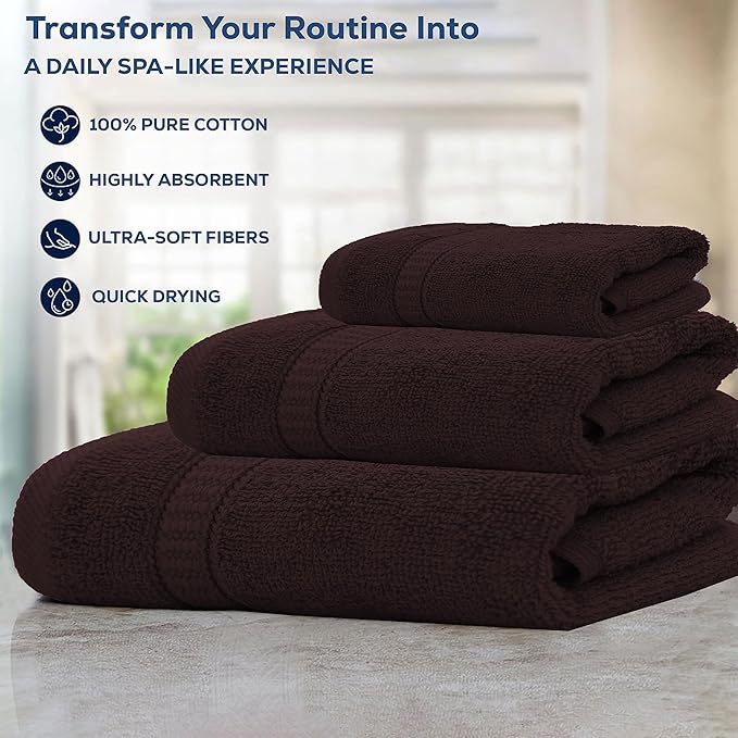 GOLD TEXTILES Premium Bath Towels Set (Pack of 4,27 x 54) 100% Ring-Spun Cotton Bathroom Towels for Hotel, Spa, Soft and Absorbent (27 x 54, Brown - 4 Pcs)