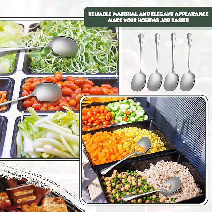 Layhit 42 Pcs Large Serving Spoons Stainless Steel Bulk for Buffet Highly Polished 8 Inches Metal Utensils Solid Dishwasher Safe Serving Spoons for Catering Salads Pasta Soup Home Party
