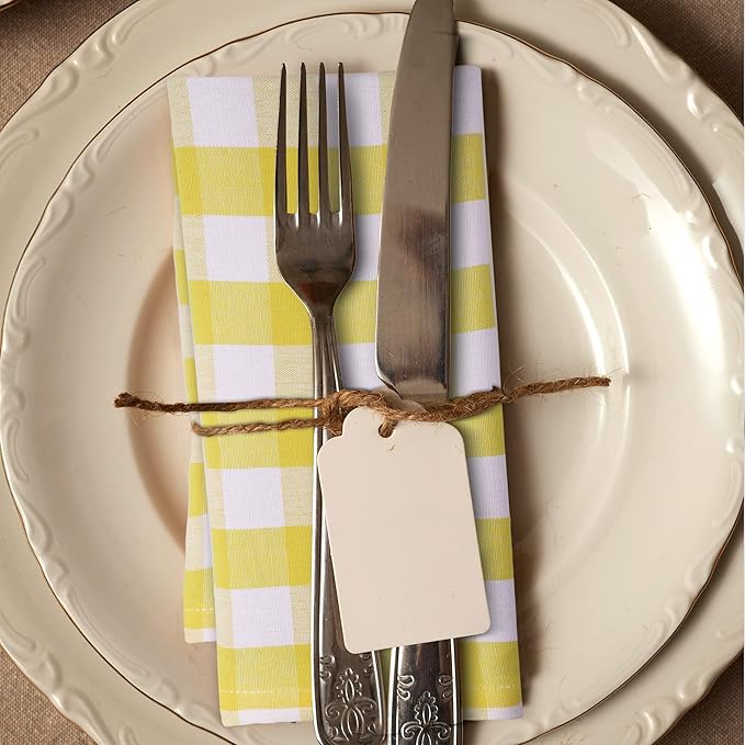 Urban Villa Cloth Napkins Set of 12 20x20 Inches 100% Cotton Napkins Cloth Washable Soft Durable Reusable Absorbent Table Dinner Napkins Cloth for Hotel Lunch Restaurant Weddings Parties-Yellow White