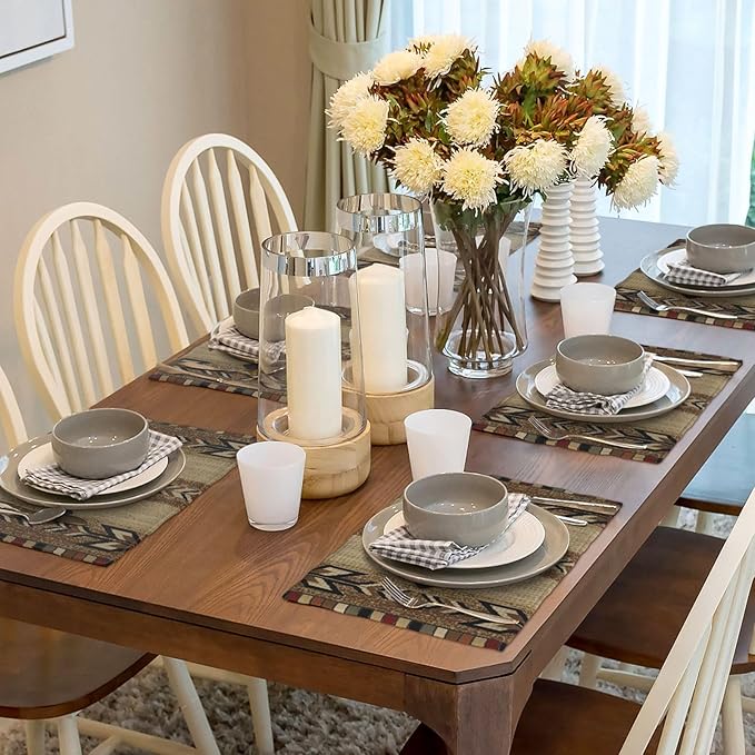 Brown Black Boho Placemats Set of 4 Rustic Aztec Western Decor Place Mats 12x18 Inch Beige Tribal Native Geometic Decorative Linen Table Mats for Home Kitchen Dining Party Table Decoration