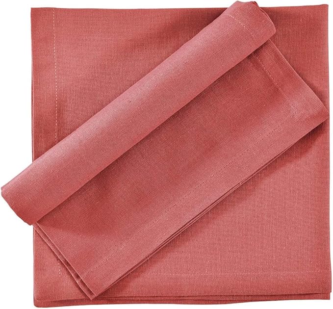 FINGERCRAFT Cloth Napkins Dinner Washable Set of 4 in Cotton Linen Fabric Premium Quality, Mitered Corners for Reusable Every Day Use Pre Shrunk and Good Absorbency Christmas (Pack of 4, Bubblegum)