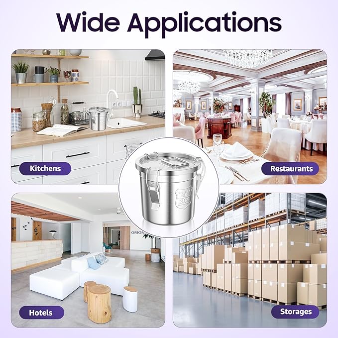304 Stainless Steel Airtight Canister for Home, Rice Cereal Grain Canisters Container, Metal Kitchen Rice Oil Storage Bucket for Household Kitchen Food w/Handles+Lid (Silver-6L)