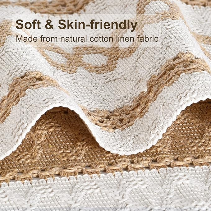 Boho Placemats Set of 6, Macrame Place Mats in Natural Cotton Burlap, Farmhouse Style Dining Table Mats for Indoors & Outdoors, Rustic Kitchen Home Decor