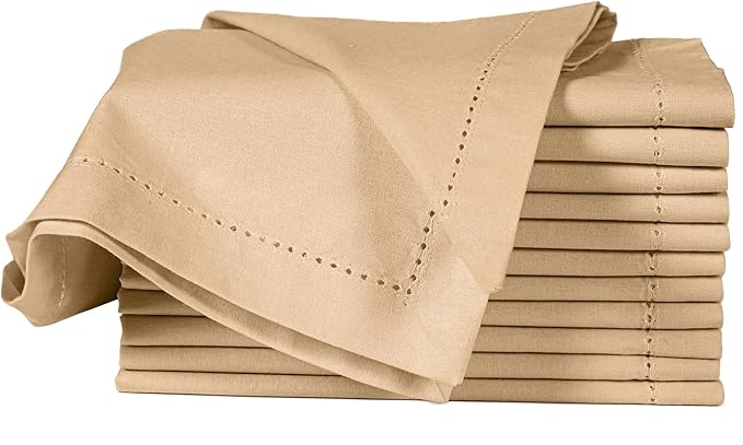 ALPHA Living HOME Cotton Cloth Napkins Set of 12, 18x18 Cotton Napkin Cloth Washable, Soft, Reusable Napkins for Wedding, Parties, Christmas, Thanksgiving, Everyday Use (Tan)