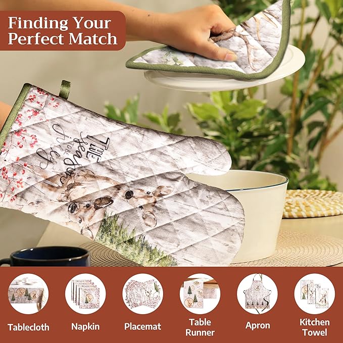 Maison d' Hermine Pot Holders 100% Cotton Heat Resistant Potholders 8" x 8" Hot Pads with Loop for Thanksgiving Christmas Decorations BBQ Cooking Baking Handling Hot Pans (Pack of 1, Mountain Life)