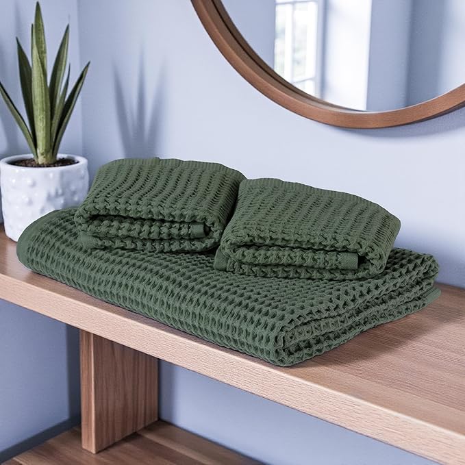 DEMMEX Organic Cotton Waffle Weave Turkish Bath Towel - Ultra Soft Lightweight Quick Dry, Oeko-Tex Certified, 100% Turkish Cotton (Sage Green, Large (60x30))