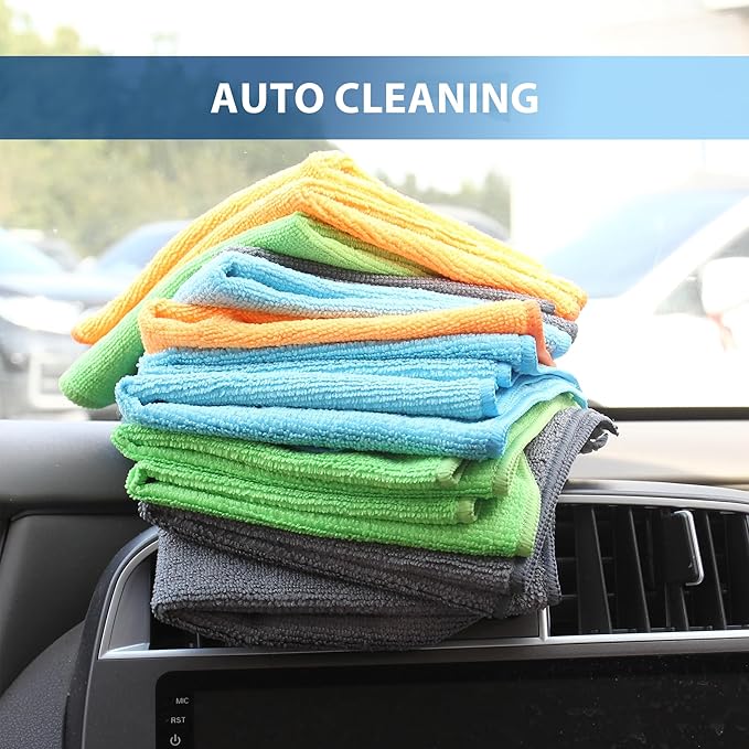 Tricol Clean 12 Pack Microfiber Cleaning Cloth 11.8x11.8inch - Streak-Free, Reusable Wipes for Glass, Kitchen, Car, Dusting - Absorbent & Lint-Free (Mixed 4 Colors 03, 11.8 x 11.8 in)