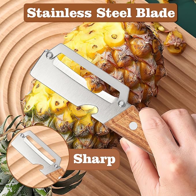 2 Pcs Multifunctional Vegetable Peeler, Stainless Steel Blade Peeler with Wooden Handle, Non-Slip Fruit Peeler for Kitchen
