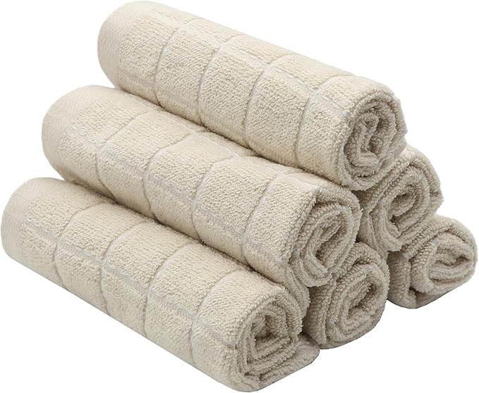 Natural Cotton Dish Cloths Waffle Weave Kitchen Towels,Ultra Absorbent Quick Drying Dish Towels, Soft Comfort Cleaning Cloth Washcloths, Set of 6 (Beige, 12 x 12 Inches)