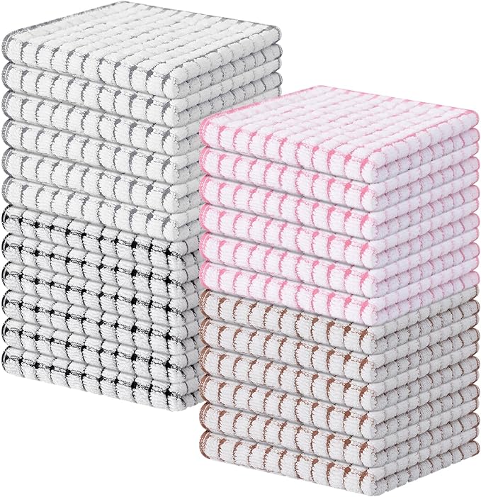 Kitinjoy Cotton 24 Pack Terry Kitchen Dish Cloths, 12 x 12 Inches Super Soft and Absorbent Dish Rags, Quick Drying Dish Towels for Washing Dishes, Mix Color