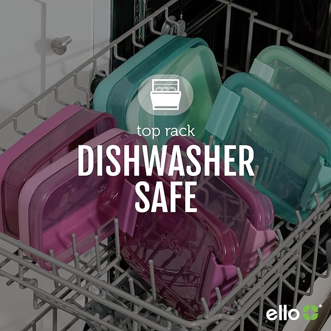 Ello 2-Pack Lunch Stack Plastic Food Storage Container Bento Box with Airtight, Leak-Proof Locking Plastic Lids and Silicone Base, BPA-Free, Freezer, Microwave, and Dishwasher Safe, Raspberry