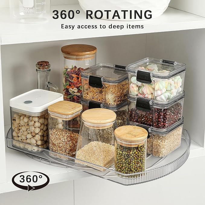 ROWNYEON Lazy Susan Turntable Organizer for Large Refrigerator, 360° Rotate Fridge Organizers and Storage, 16.54 Inches Rectangle Lazy Susan Organizer for Fridge, Cabinet, Pantry,1