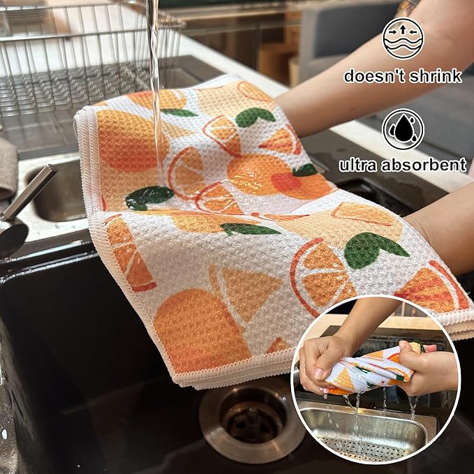 QUILTINA Dish Towels Set - 11.8 * 11.8 Inches 100% Cotton Waffle Weave Kitchen Towels 6 Pack, Dish Towels for Kitchen, Super Absorbent for Drying and Cleaning