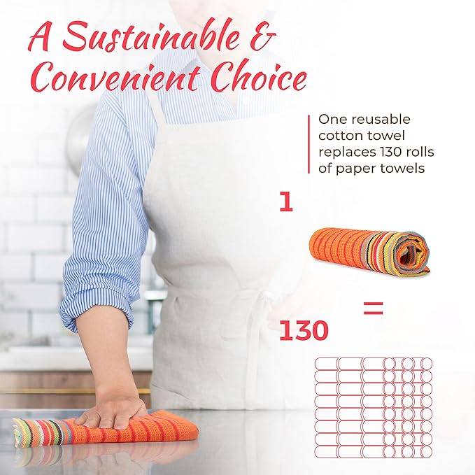 THREAD SPREAD Kitchen Dish Towels, 100% Cotton Salsa Towels, Set of 24 (16x28 Inches), Multi Purpose Cooking Drying Restaurant Bar Cleaning Cloth Napkin, Highly Absorbent, Lint Free (Red & Orange)