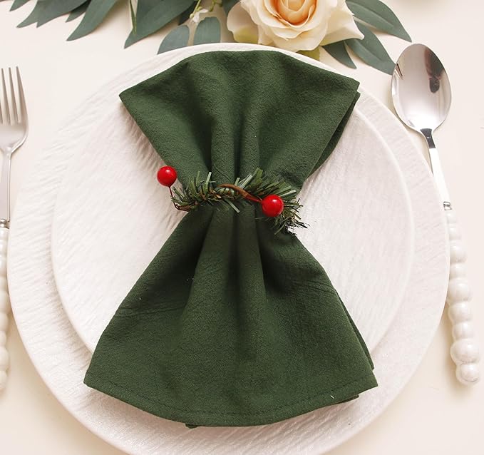 Cotton Fall Cloth Napkins set of 12, 16’’x16’’, Dinner Cloth Napkins Washable Bulk with Hemmed Edges, for Hotel Restaurant, Wedding, Christmas decor, Thanksgiving (Dark Green)