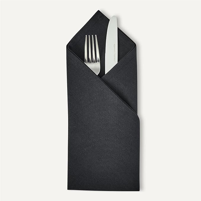 Amazon Basics Reusable Stain and Wrinkle Resistant Cloth Napkins, 17 x 17 inches, Black, 12-Pack