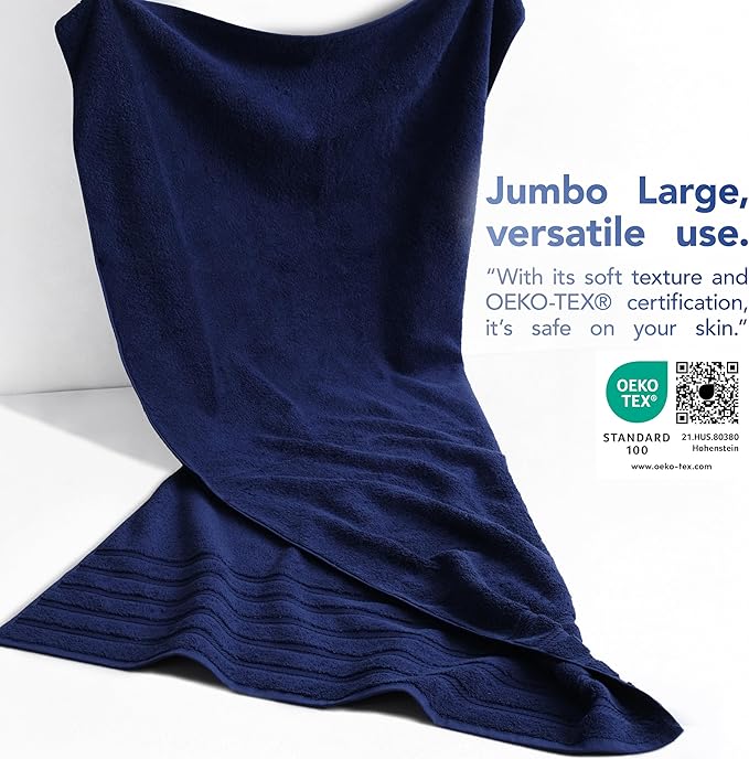 American Soft Linen 35x70 Jumbo Large Bath Towel, 600 GSM 100% Cotton Turkish Bath Sheet, Oversized Luxury Bath Towel for Bathroom Beach and Pool, Navy Blue