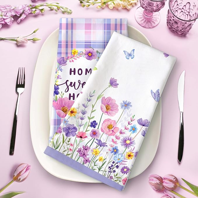 Spring Summer Butterfly Tea Towels, Cotton Kitchen Towel 18.9 × 27.5 inch, Quick Drying Dish Cloth for Party Anniversary Holiday Decoration, Housewarming Gifts for Mom