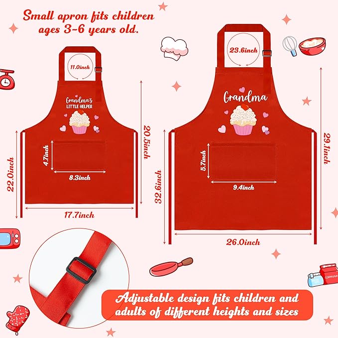 R HORSE 2Pcs Adults Kids Matching Apron Set Grandma and Me Adjustable Kitchen Apron with 2 Pockets Matching Gift for Grandma and Granddaughter Cooking Baking Painting Training Back to School Gifts