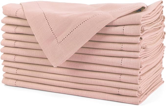 FINGERCRAFT Cloth Napkin Hemstitched 20x20 Inch Generous Picot Hem, Mitred Corner, Everyday Use Premium Quality High GSM and Good Absorbency Set of 12 Easter Color Pink