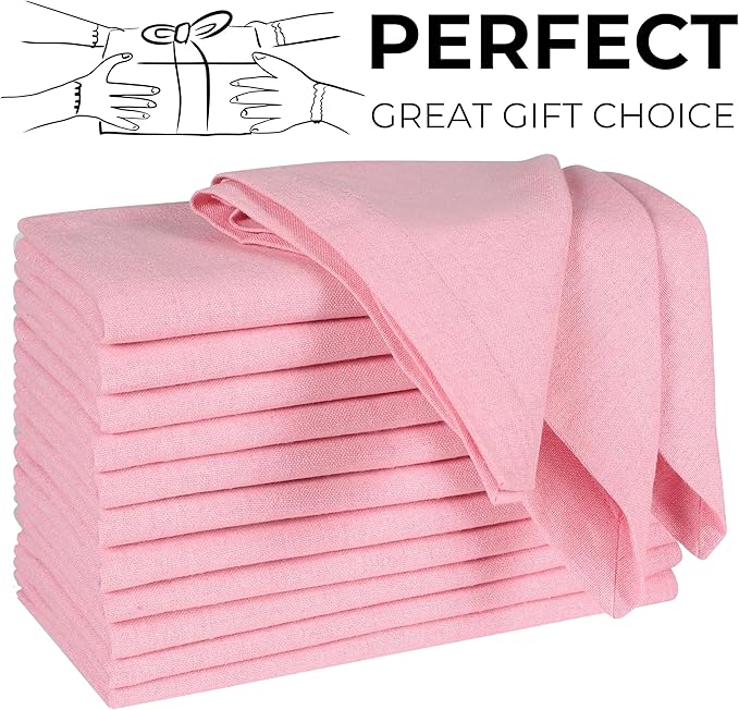 Homidate Cotton Cloth Napkins Set of 12 – 18x18 Baby Pink – Soft Machine Washable Fabric Napkins for Weddings, Thanksgiving, Christmas & Everyday Dining