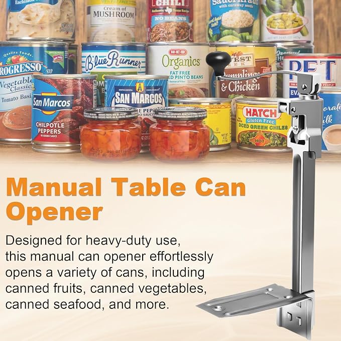Commercial Can Opener Heavy Duty, Manual Tabletop Can Opener with 2 Blades and Plated Steel Base, Industrial Cans Opener Fits Big 10 Cans Up to 11" Tall for Restaurants/Hotels/Bars