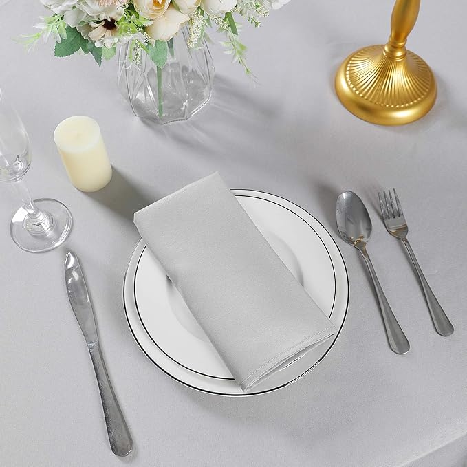Cloth Napkins 17x17 inch Washable Polyester Dinner Napkins Soft Table Napkins for Wedding Party Dining Banquet(Silver,12PCS)
