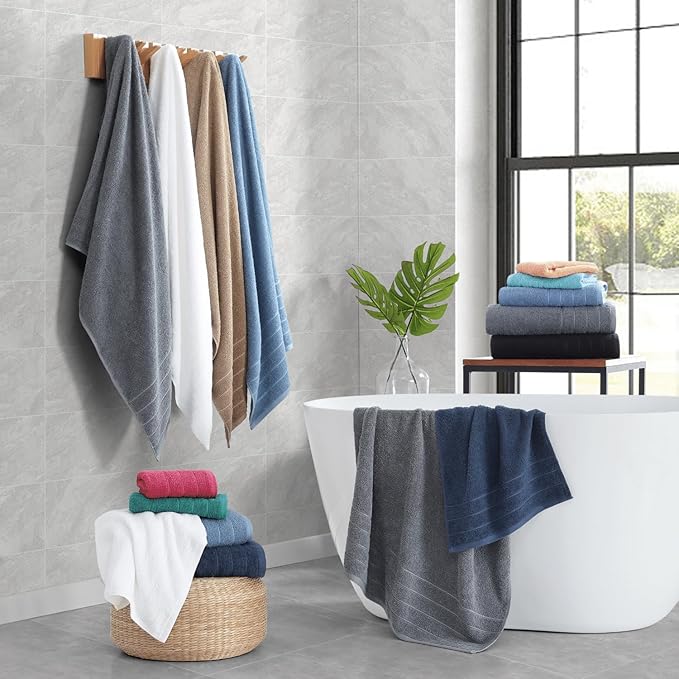 Casa Platino 100% Cotton Bathroom Towels Set – 24 Pc Family Pack – Soft & Absorbent, Ring Spun, Quick Dry Towels, 2 Bath Sheets, 2 Gym, 2 Bath, 4 Fingertip, 6 Hand, 8 Washcloths – Cerulean Blue