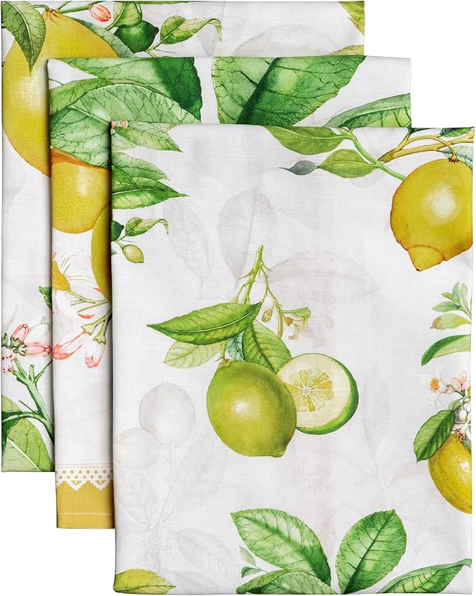 Maison d' Hermine Kitchen Towels Set of 3 100% Cotton 27.50" x 20" Reusable Cloth Tea Dish Towels Absorbent with Hanging Loop for Kitchen Gifts for Mothers Day Spring/Summer (Limoncello)