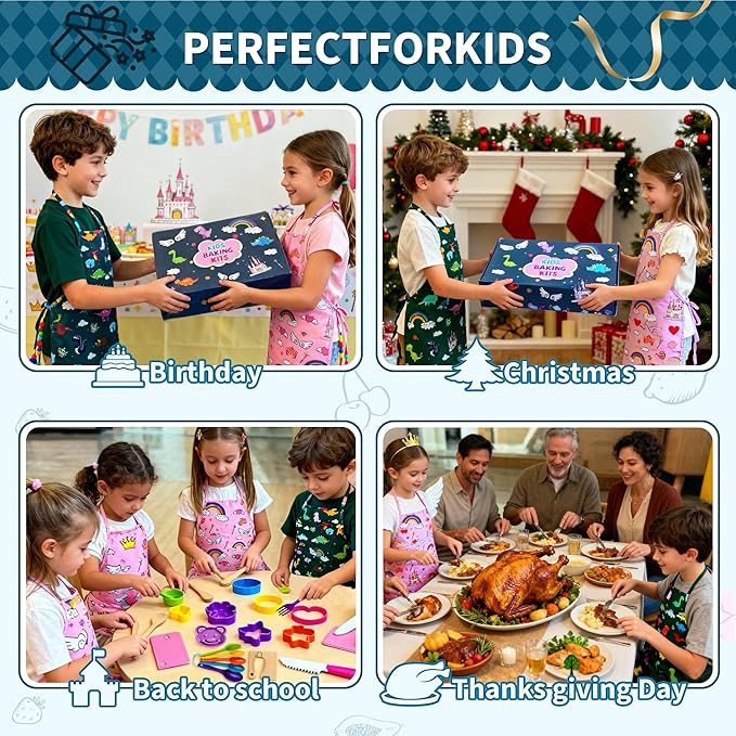 Kids Cooking and Baking Chef Set, Apron Chef Hat Accessories Complete Cooking Set, Dress Up Pretend Play Career Role Play Costume Toys Thanksgiving for Boys Girls