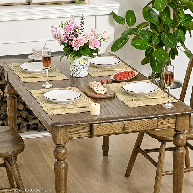 Artoid Mode Burlap Brown Farmhouse Woven Rustic Hollow Placemats Set of 4,12x18 Inch Seasonal Holiday Table Mats Party Kitchen Dining Decoration