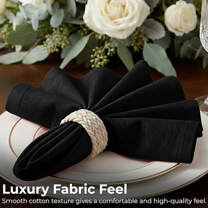 Ramanta Home Black Cotton Dinner Napkins Set of 12, 18x18 Inch 100% Cotton Cloth Napkins, Reusable Fabric Table Napkins for Everyday Dining, Parties, Weddings, Spring & Easter Table Décor Washable
