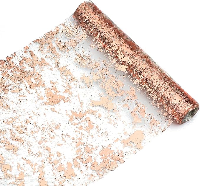 Snowkingdom Rose Gold Table Runner 11 Inch x 49 Feet Glitter Sequin Metallic Pink Thin Mesh Runner Sparkly Rose Table Decorations for Wedding, Bridal Shower, Baby Shower Birthday Party