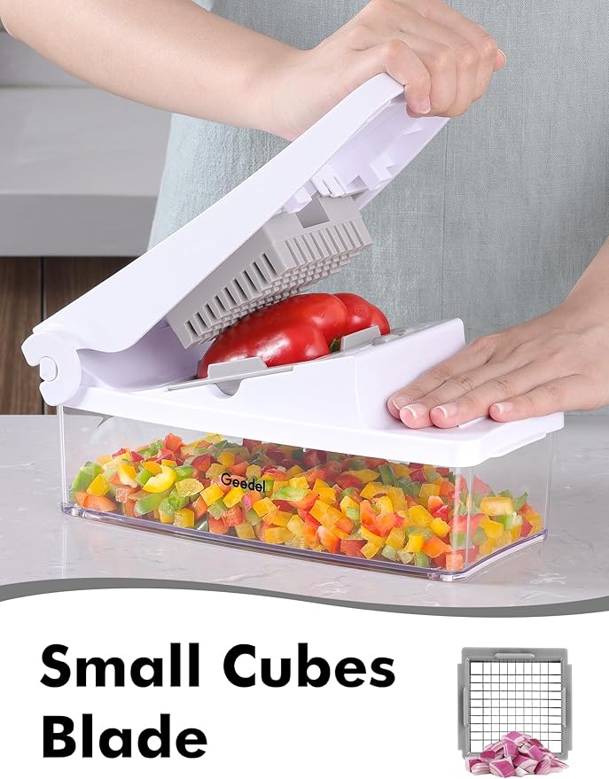Geedel Vegetable Cutter, Onion Cutter Pro Food Chopper, Kitchen Vegetable Slicer Dicer Cutter, Veggie Chopper with container for Salad Onion Potato Carrot (2 in 1, White)