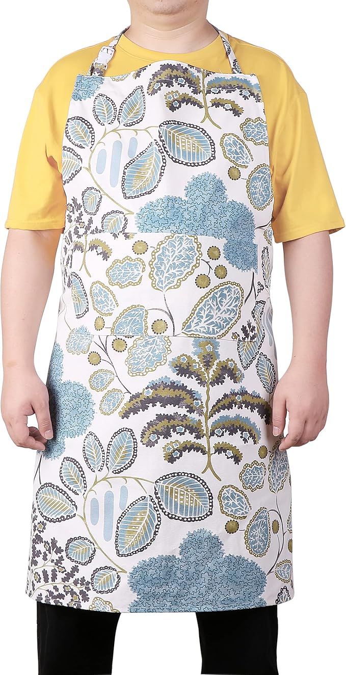 Sanlykate Extra Large Canvas Cotton Apron for Men & Women, Plus Size Durable Aprons with 2 Pockets, Adjustable Bib Machine Washable Oversized Aprons for Baking, Cooking, Painting - Tree