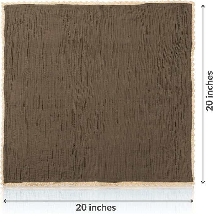 FINGERCRAFT Dinner Cloth Napkin Cotton Muslin Double Gauze 4 Pack with Classic Lace for Everyday Use, Wedding, Party, Christmas, Easter Napkins Cloth are Pre Shrunk and Good Absorbency Taupe