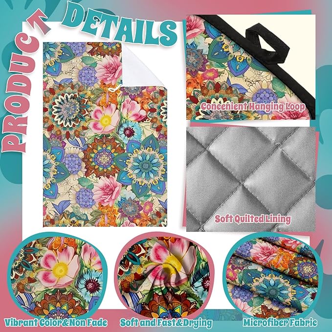 Jingmore 6 Pcs Kitchen Decor Set Accessory Farmhouse Kitchen Towels Pot Holders Oven Mitts Set 2 Dish Towels 2 Pot Holders 2 Cooking Mittens Oven Glove for Cooking(Colorful,Boho Floral)