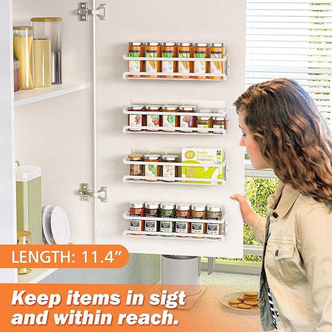 Bunoxea Spice Rack wall mounted 2 Pack, Space-Saving Spice Organizer for Spice Jars and Seasonings,Screw or Adhesive Hanging Spice Rack Organizer for Your Kitchen Cabinet,or Pantry Door,White