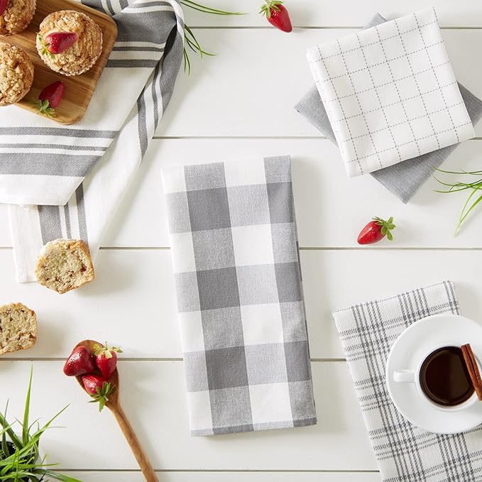 DII Everyday Basic Kitchen Collection Large Woven Cotton Dishtowel/Tea Towel Set, 18x28, Gray, 5 Count