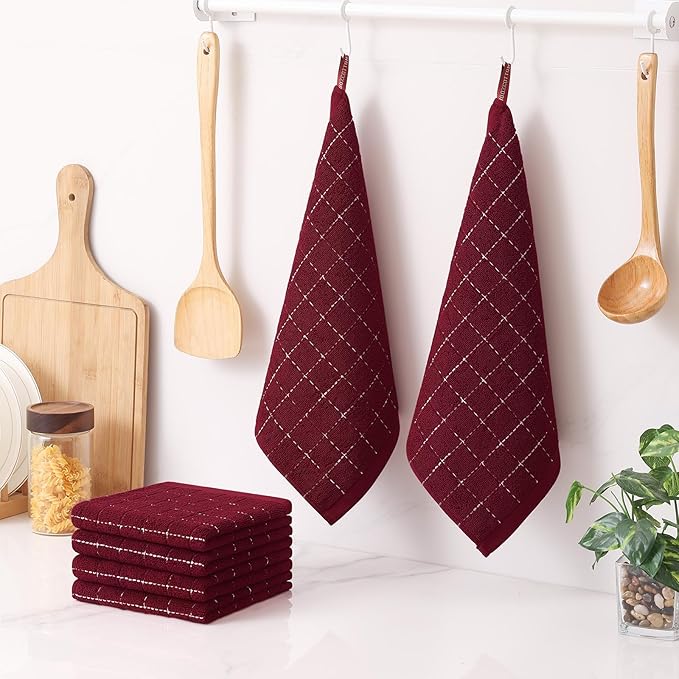 Homaxy 100% Cotton Terry Kitchen Dish Cloths, Ultra Soft and Absorbent Dish Towels for Kitchen, Suitable for Drying and Washing Dishes, 12 Pack, 12 x 12 Inches, Burgundy Red