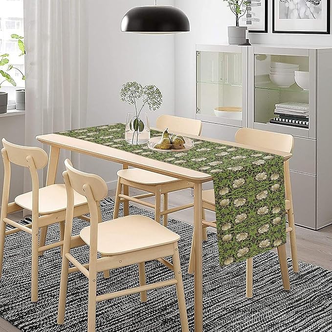 William Morris Vintage Floral Table Runner Farmhouse Sage Green Art Printed Dinner Runner for Home Kitchen Dining Table Decor Fabric 1 Panel W13xL120in