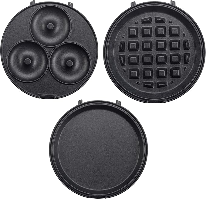 3 in 1 Mini Breakfast Maker- Make Mini Waffles Donuts Pancakes or Eggs all in 1 Multi Use Appliance- Easily Swap & Clean Interchangeable Griddle Plates- Small Electric Nonstick Baker with Recipe Guide