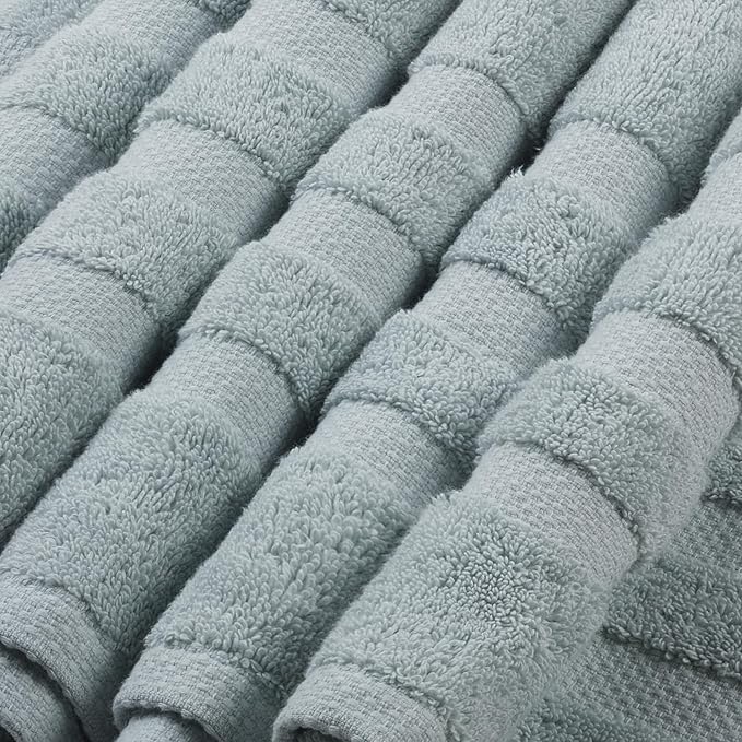 SOFE H&L | Olea Luxury Turkish Cotton Bath Towels Set of 4 : 4 Wash Cloths Light Blue | Premium, Soft, Durable, Absorbent | Turkish Washcloths for Face