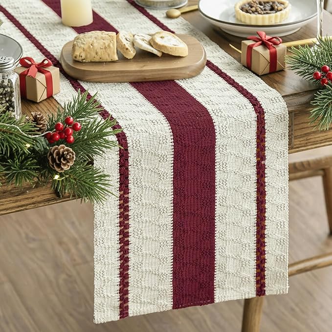 Artoid Mode Red Farmhouse Woven Rustic Table Runner, Seasonal Holiday Hollow Kitchen Dining Table Decoration for Home Party Decor 12x48 Inch